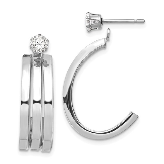 14k White Gold Polished J-Hoop 4 mm Zirconia Stud Earring Jackets 14k White Gold Polished J-Hoop 4 mm Zirconia Stud Earring Jackets